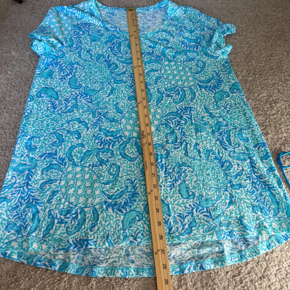 Lilly Pulitzer Blue Etta Scoop Neck LARGE Shirt Goombay Grooves Coastal NWT - Picture 9 of 10